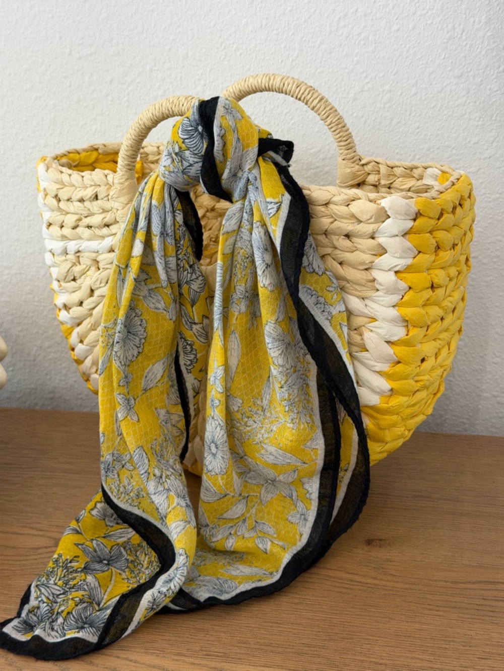 Target Straw Half-Moon Lemon Tote with Green Scarf - Natural/White/Yellow - Picture 5 of 5